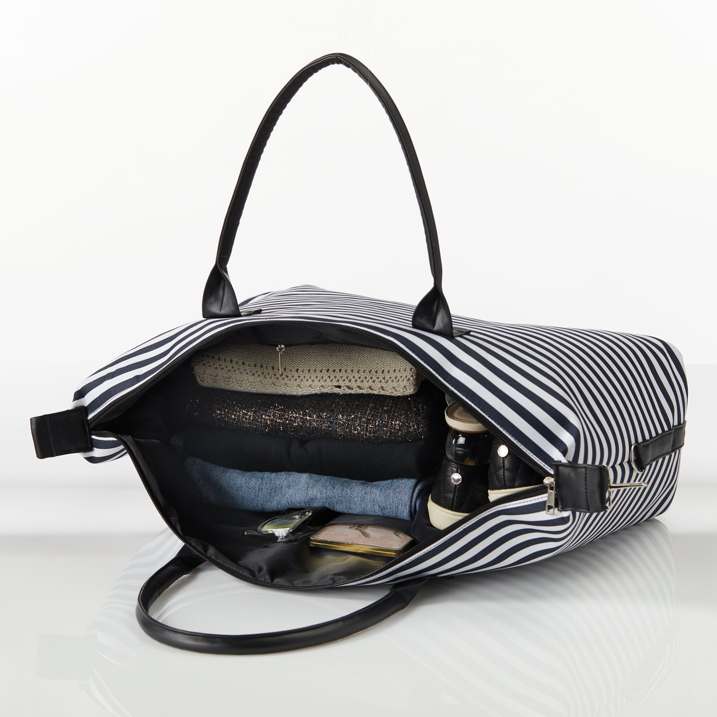Black & White Stripe Weekender Tote