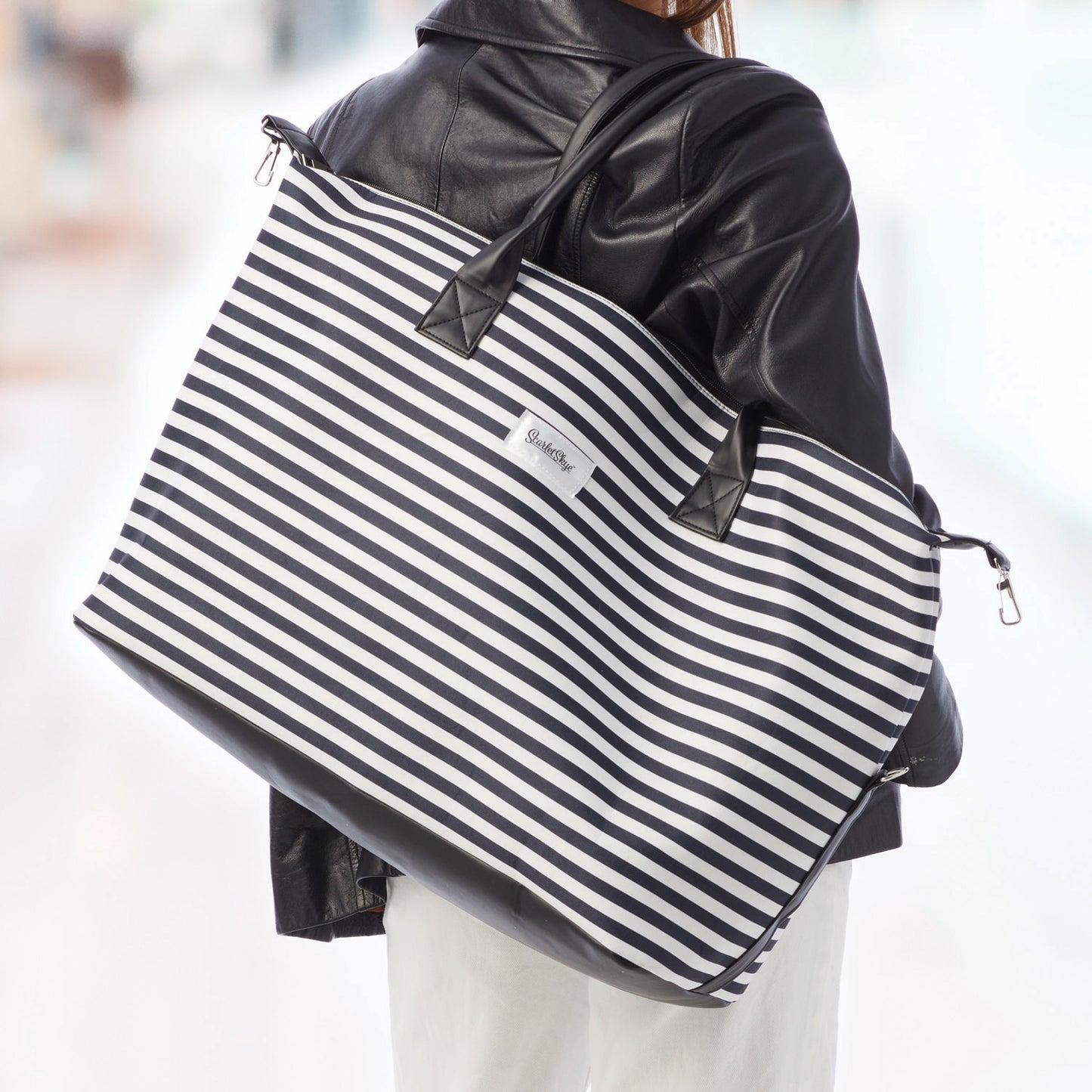 Black & White Stripe Weekender Tote