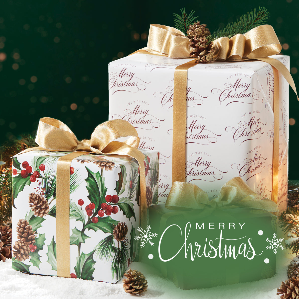 Merry Christmas Floral Jumbo Reversible Roll Wrap