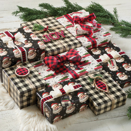 Vintage Traditions Santa Reversible 3-Roll Wrap